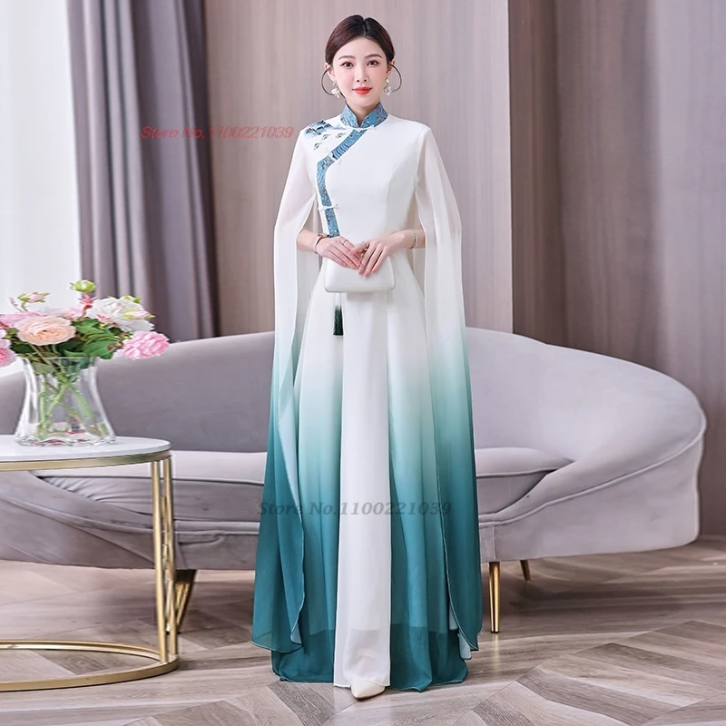 2026 chinese traditional dress improved cheongsam gradient color stage  performance qipao dress banquet evening dress vestido - AliExpress 200000532