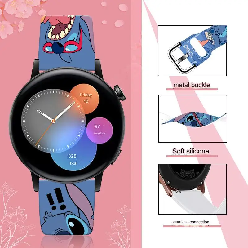 Disney Cartoon Stitch Angel Printed Silicone Strap For Xiaomi color 2 OPPO Jiaming Huami Samsung Huawei GT Watch Band 20MM 22MM