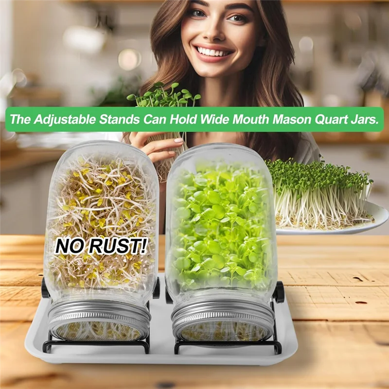 AT69 -Stainless Steel Mesh Sprouting Kit For Wide Mouth Mason Jars For Growing Broccoli Sprouts, Bean Sprouts, Sunflower, Etc