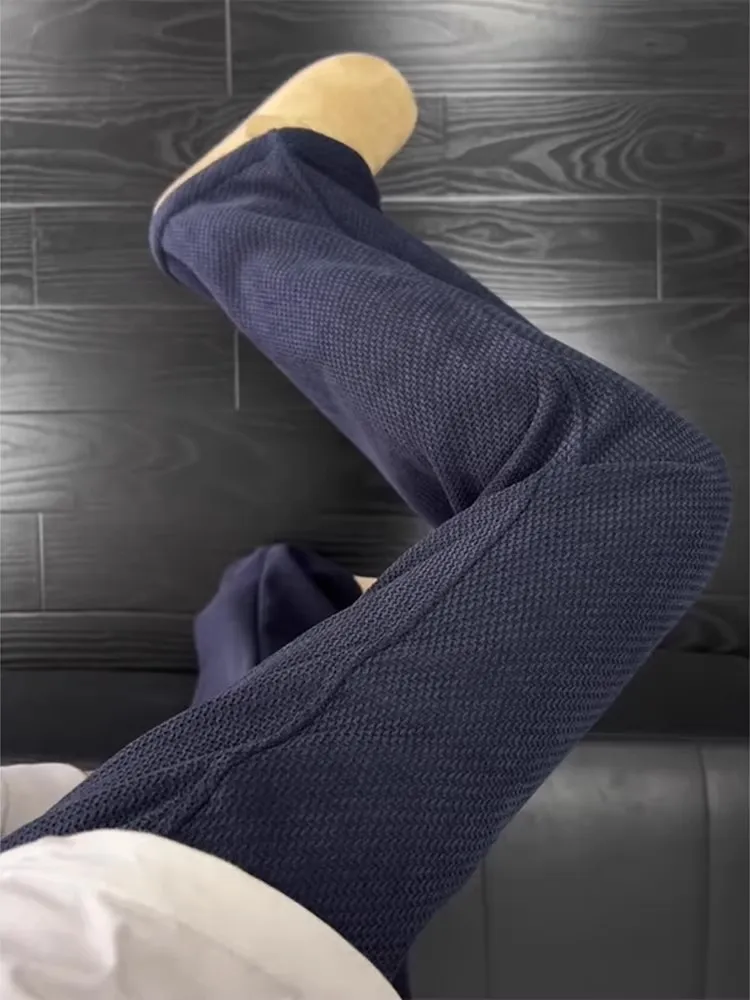 

Heavyweight Blue ey Wfle Micro Flare Men's Knitted Fce Lined Casual Straight Leg Sport Pants Autumn Winter Faion