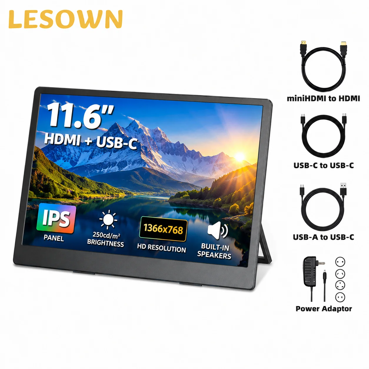 LESOWN Lightweight 11.6inch 768P Visual Display for Microcontroller Programming and DIY Gear