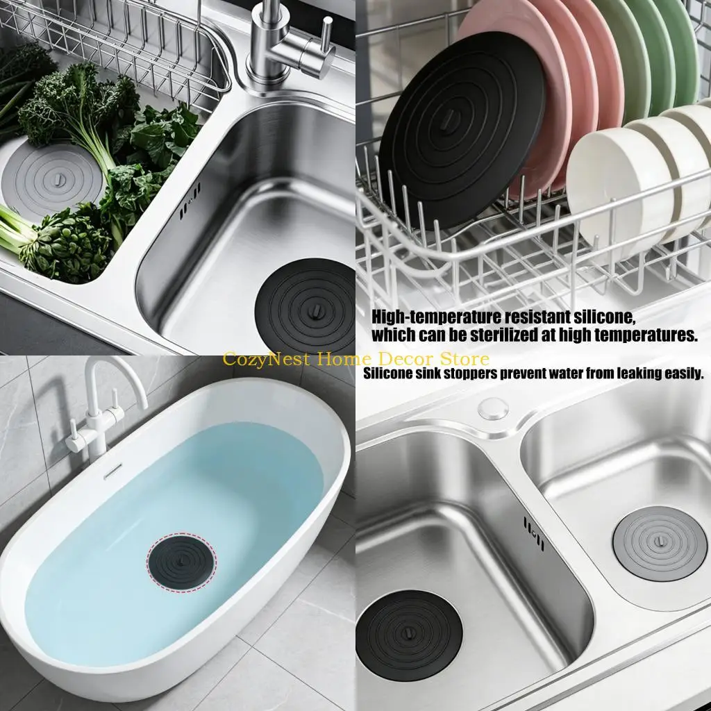 92MF Large Bathtubs Drain Stopper With Secure Suction Base Heavy Type Silicone Sink Plug for Kitchen and Bathroom