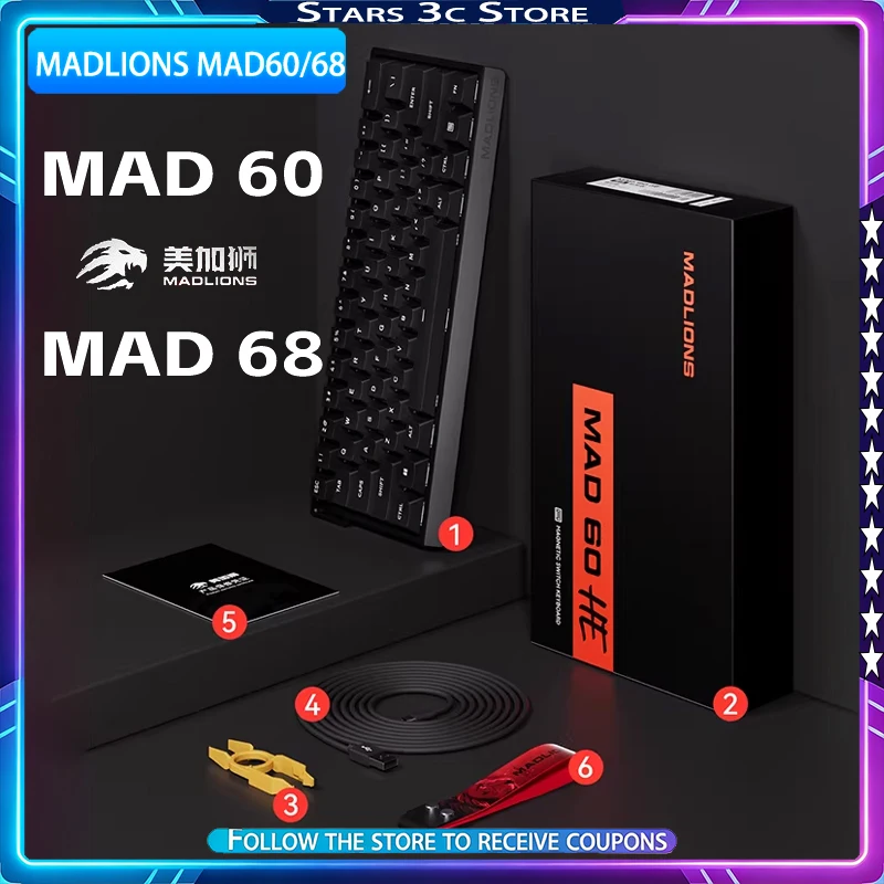 FGG Madlions MAD60 Magnetic Axis Keyboard MAD68 Quickly Trigger 8K Low Latency Aluminum Alloy Positioning Plate Gaming Keyboard