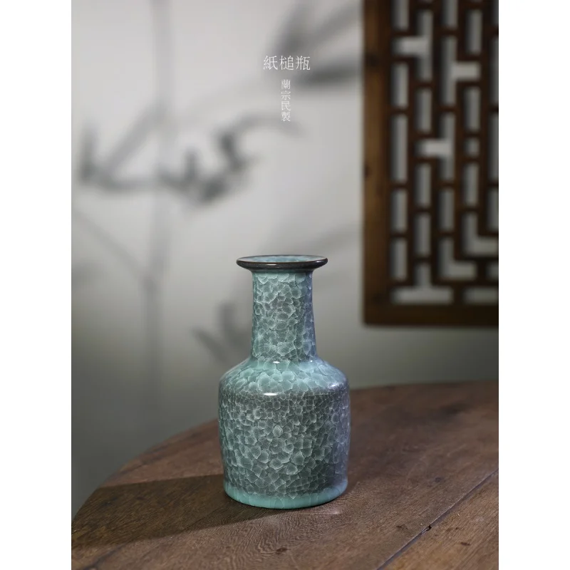 

|Longquan Celadon Lan Zongmin Handmade Vase Ice Crack High-End Table Flower Holder Home Ornament High-End Traditional Ornaments