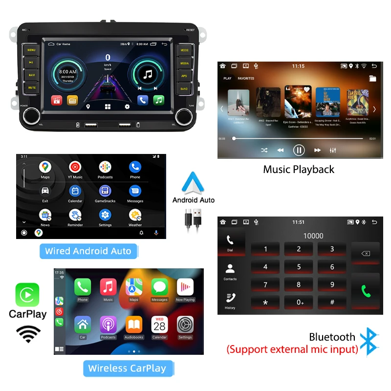 2 Din Android Carplay Car Radio Bluetooth Android-Auto DAB Plus FM RDS GPS Wifi Head Unit for VW Golf 5 6 Jetta Touran