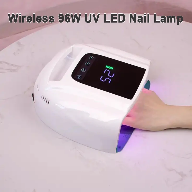 Sem fio 96w uv conduziu a lâmpada do prego sem fio recarregável rápida cura gel máquina de secagem profissional unha polonês secador manicure luz