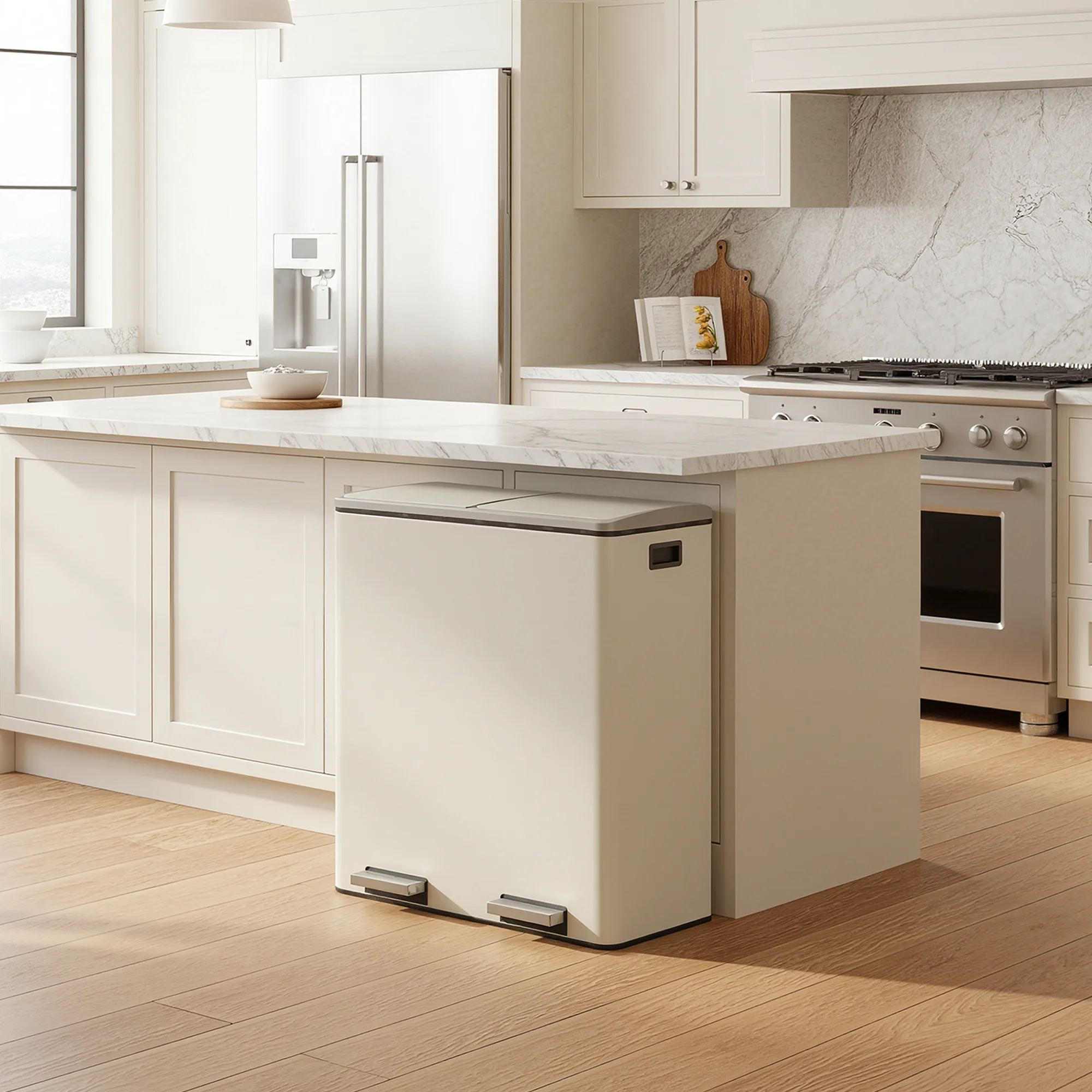 

SONGMICS Trash Can, 2 x 8 Gallon (2 x 30 L) Garbage Can for Kitchen, with 15 Trash Bags, 2 Compartments