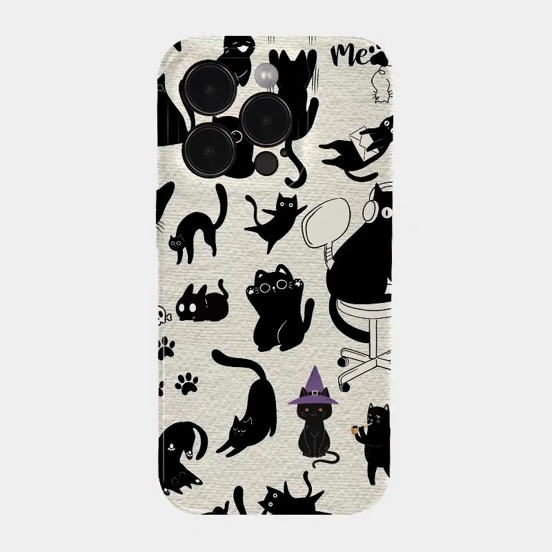 

Full Screen Black Cat CartoonPhone Case for IPHONE 17 Air 16E 15 PROMAX 14 Plus 13 12 MINI 11 PRO 16Plus XR Acrylic Phone Cover
