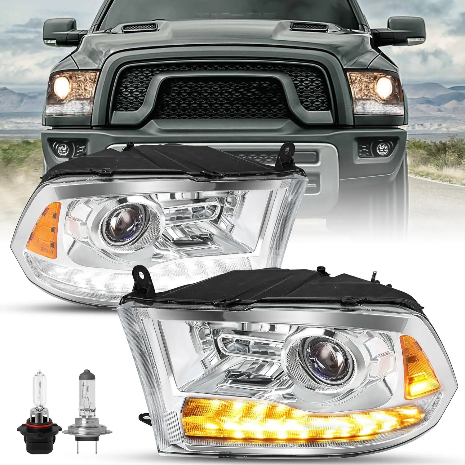 

Галогенная фара в сборе с переключателем трубки, подходит для Dodge Ram 1500/2010-2018 Dodge Ram 2500 3500, обновленный проектор 2009-2018 гг.