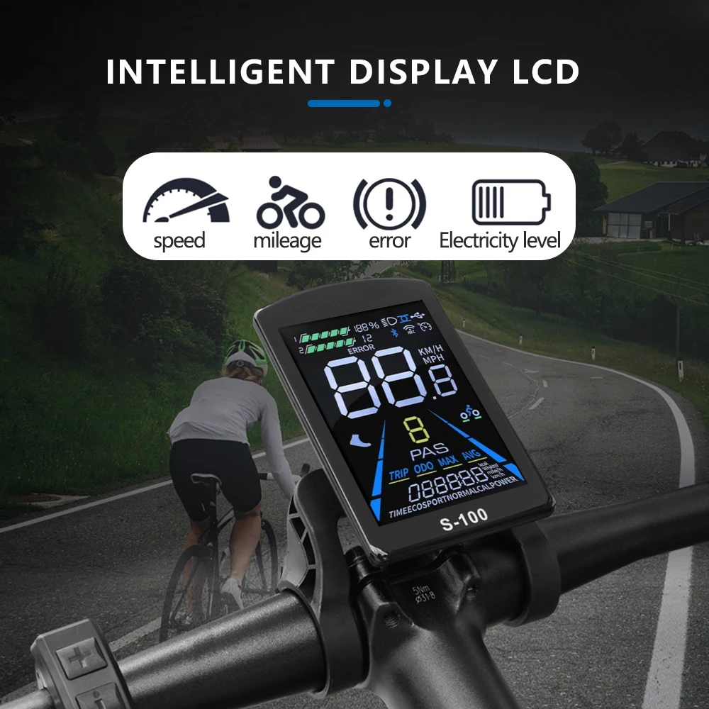 Electric Bike intelligent Display S-100 Colorful LCD Display UART2 Protocol 24V-72V SM/Waterproof Connection Plug