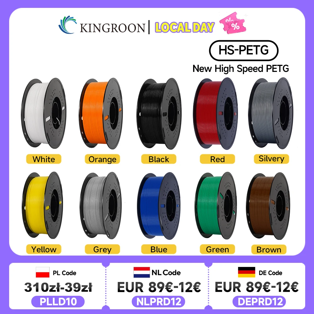 KINGROON najnowszy HS-PETG filament do drukarki 3D 1.75mm szybki materiał do druku 3D Hyper PETG 5KG 10KG Mix kolorów