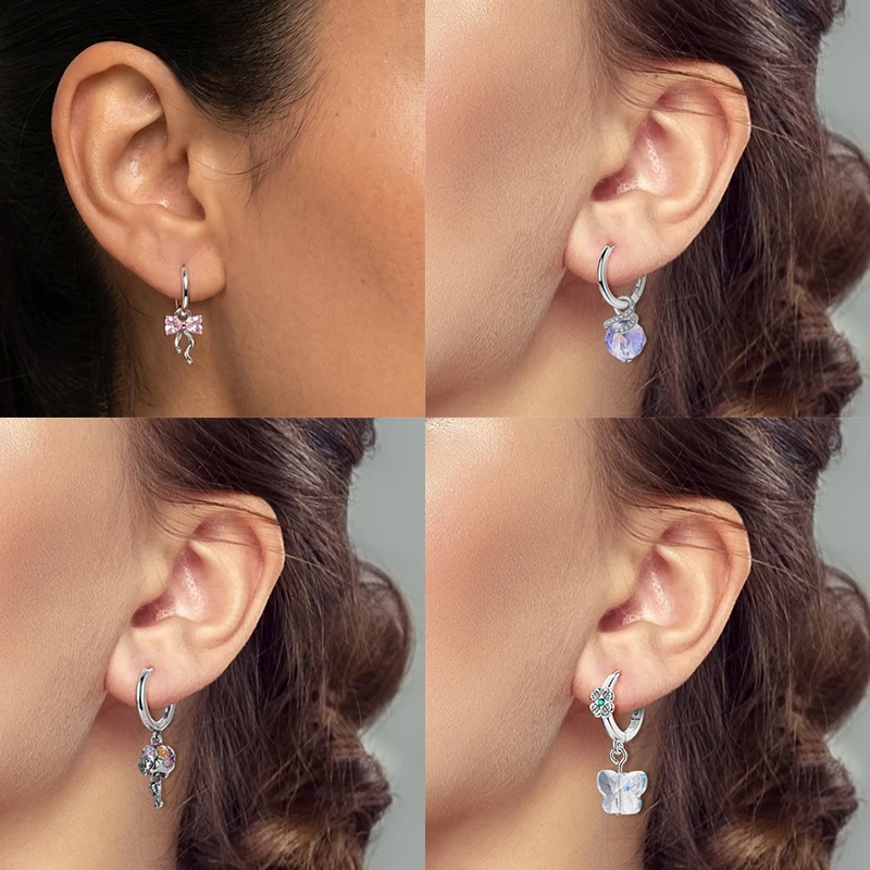 925 Sterling Silber Bunte Creolen Ohrringe mit Erdbeere, Libelle, Sonnenblume, Krabbe, Mantarochen und Lebensbaum als Geburtstagsgeschenk für Frauen – Detail 12
