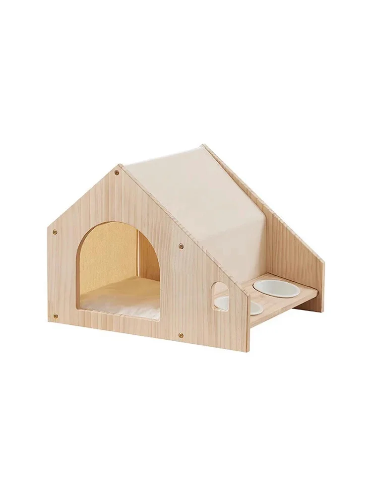 

Four Seasons Universal Cat House Wooden House Bowl Integrated Household Cat Villa High Quality Solid Wood Small Cat House Intern