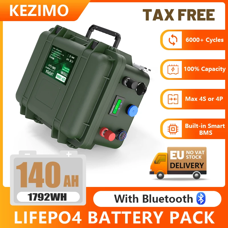 Batterie LiFePO4 12V 200Ah 2560Wh Bluetooth BMS 12V 140Ah 100Ah pour bateau de pêche 6000 cycles IP56 USB QC Charge Livraison rapide UE