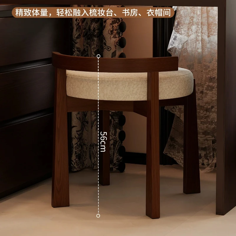 Retro Solid Wood Vanity Stool Lambskin Closet Soft-padded Vanity Stool Bedroom Home Furniture Taburete De Maquillage ZY40HZD