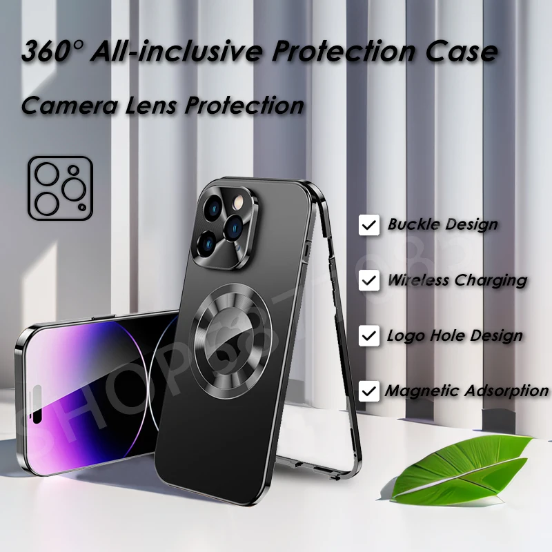 

Magnetic Frosted Metal Back Wireless Charging With Camera Lens Protect Double Glass Case For iPhone 15 14 16 13 12 Pro Max Cover