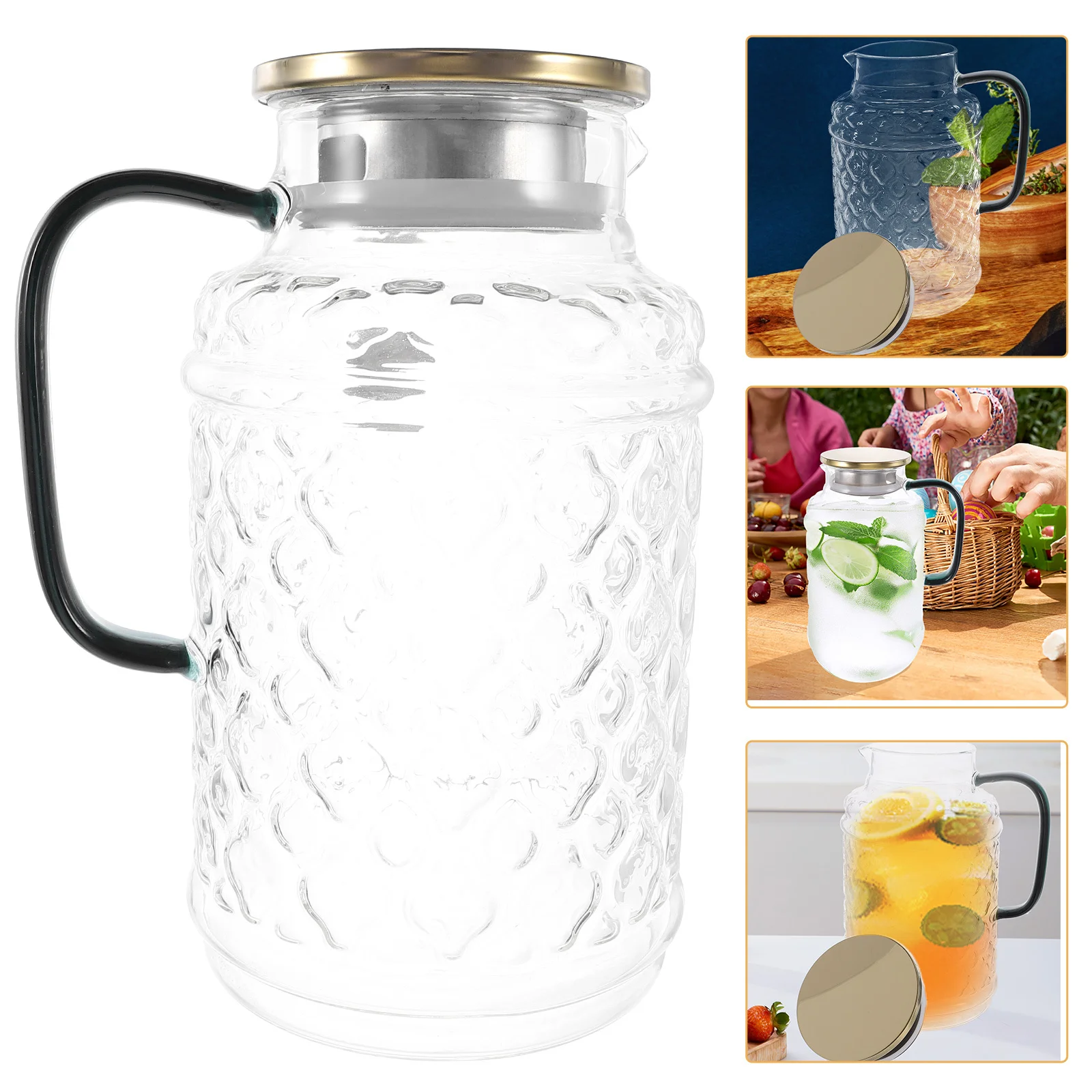 

Glass Water Pitcher Thickened Glass Large Capacity Handle Beverage Jug for Tea Cold Water Tea Maker Pitcher