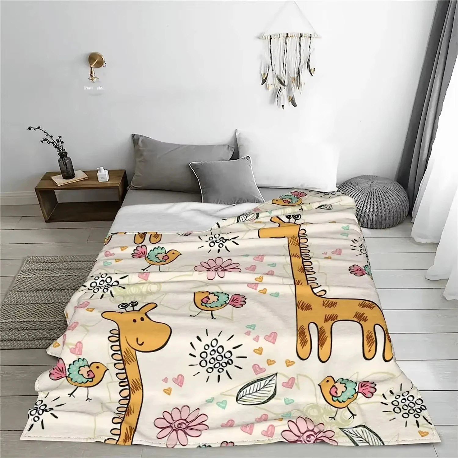 Cartoon Baby Giraffe Blanket, Soft Flannel Fleece Throw for Kids, Lightweight Cozy Couch Sofa Bedroom Decor, Nursery Camping