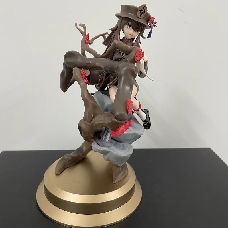 Figurines de dessin animé Genshin Impact Hu Tao, 23cm, modèle en PVC, fille mignonne assise, Collection d'ornements, affichage de bureau, jouet cadeau