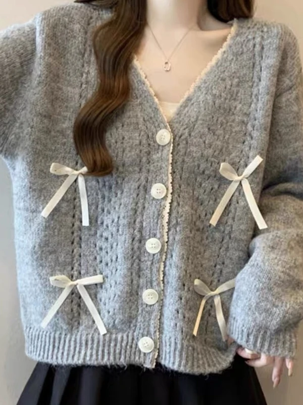 Faionable V-Ne هوك تصميم محبوك سترة مفتوحة الخريف جديد Sle المرأة الحلو زر سترة معطف en تخفيف Loos... #4