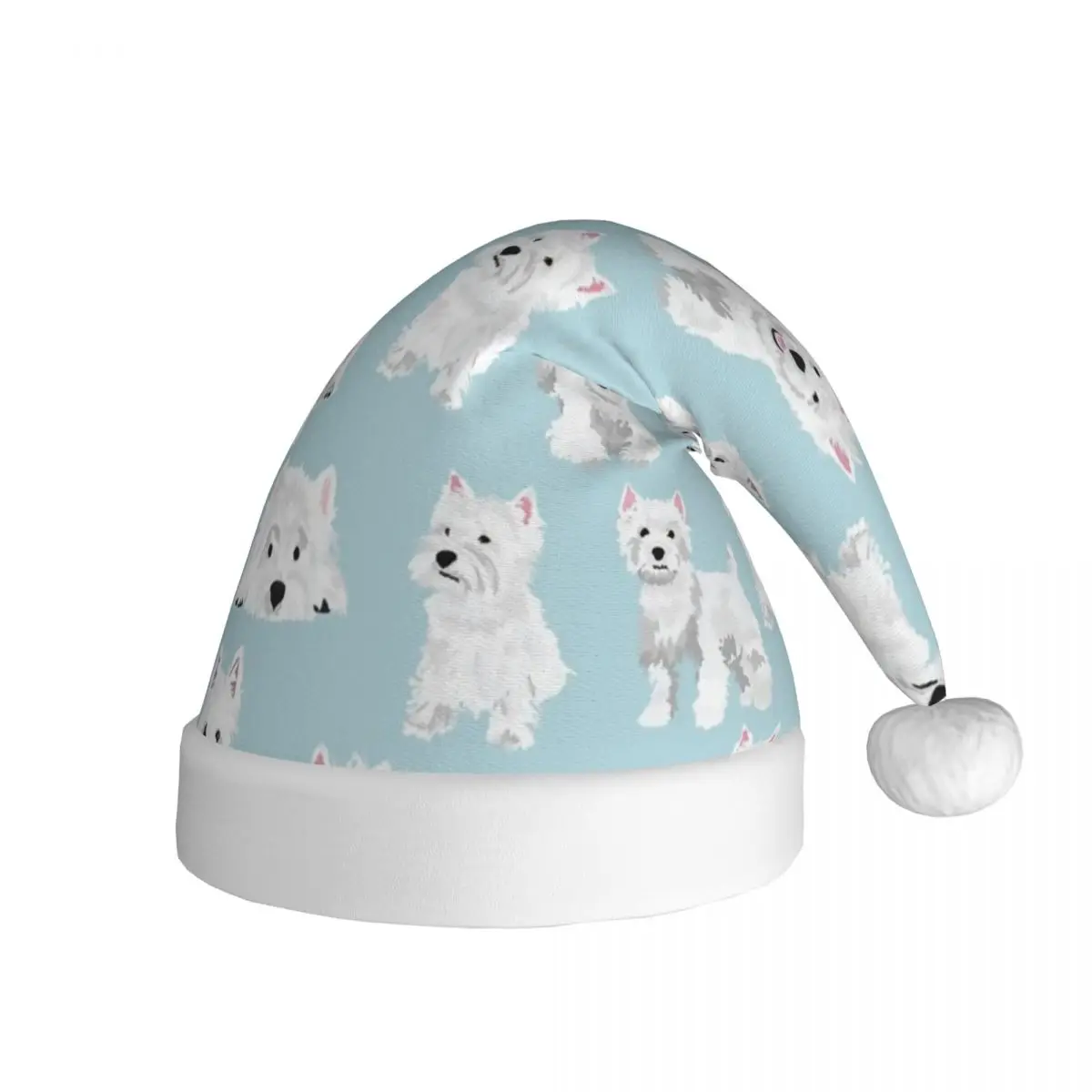 Westie Puppy Anime Cartoon Christmas Hats for Adult Men Women West Highland Terrier Dog Santa Hat Cap Holiday Party Supplies