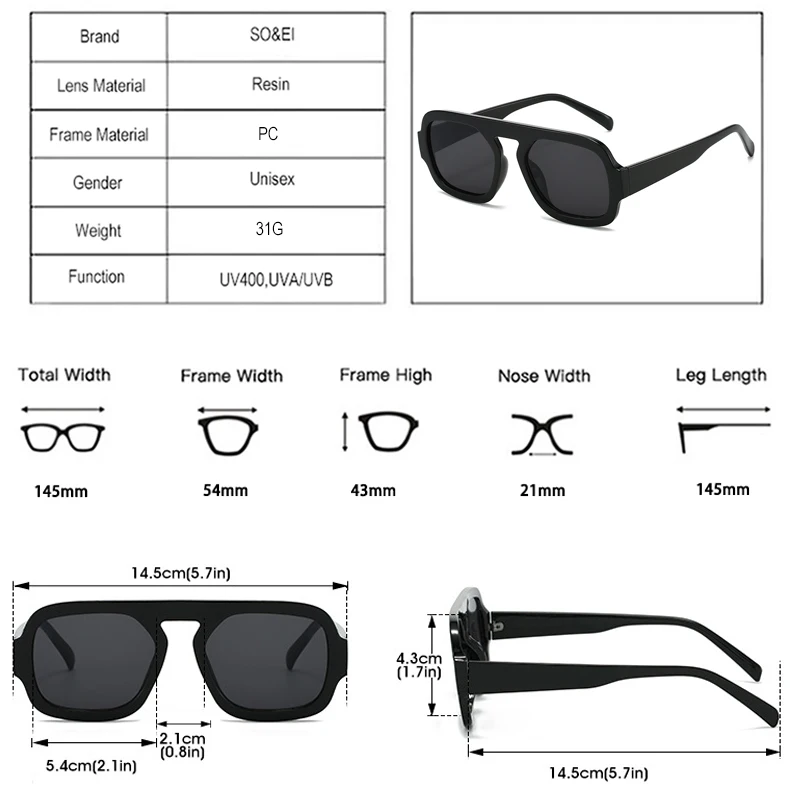 SO&EI Retro Quadratische Sonnenbrille Frauen Mode Gradient Shades UV400 Männer Punk Blau Grün Sonnenbrille – Detail 5