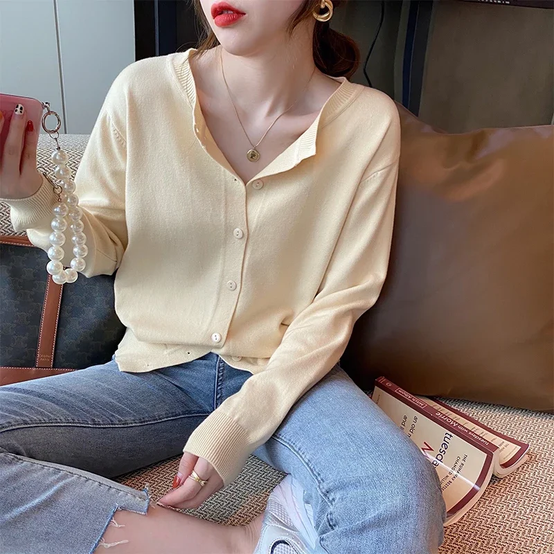 ZJAISS Women Cardigans Sweater 2024 Casual New Thin V-neck Long Sleeve Single Breasted Slim Fashion Korean Knitwears Tops