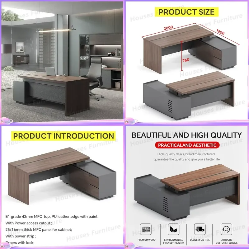 Luxury Executive Office Desk Large Boss Table Modern CEO Manager Workstation Premium Wooden Computer Desk for Home Office