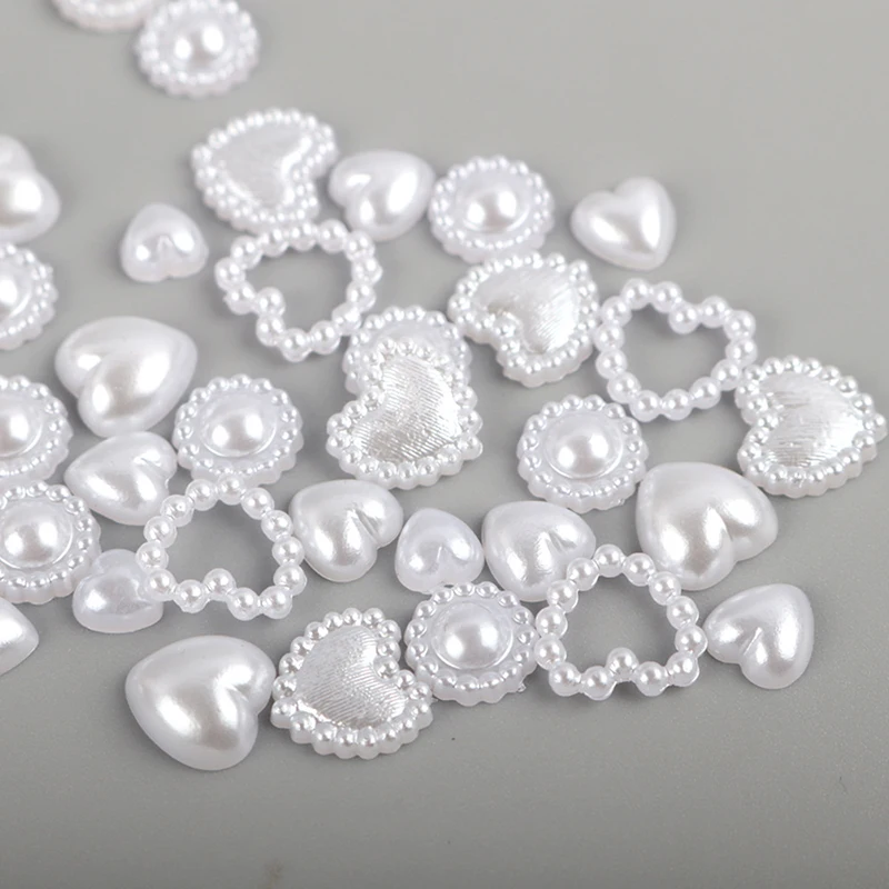 500 Stück Weiße Nagelcharms Perlen Gemischter Stil Herz Schleife Stern Perlen Sortierte Strass-Steine Perlen für Nägel Basteln Kunst Dekoration – Detail 8
