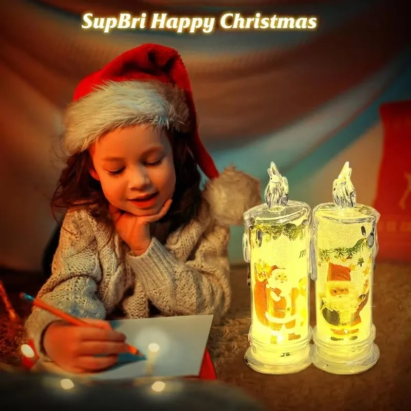 1-5PCS Christmas Flameless LED Electronic Candle Realistic Dripping Tears Santa Claus Snowman Ornaments Home Ornaments Decor