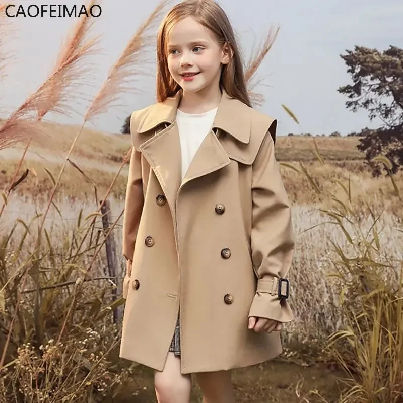 3-14 years Spring Autumn Girls Windbreaker Trench Coat Windproof Children Kid's Mid-Length Jacket Coat Baby Teenagers Overcoat