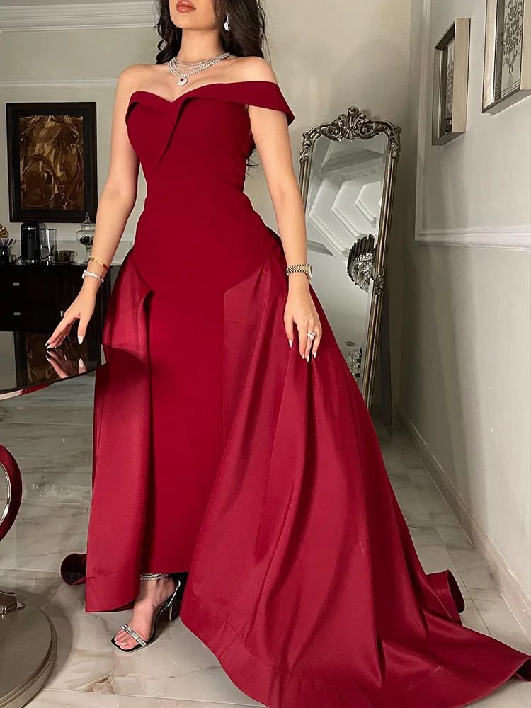 Jirocum-vestido de noche rojo con escote corazón para mujer, un hombro sin mangas, para fiesta de graduación, tren en capas, vestidos formales para ocasiones, 2024