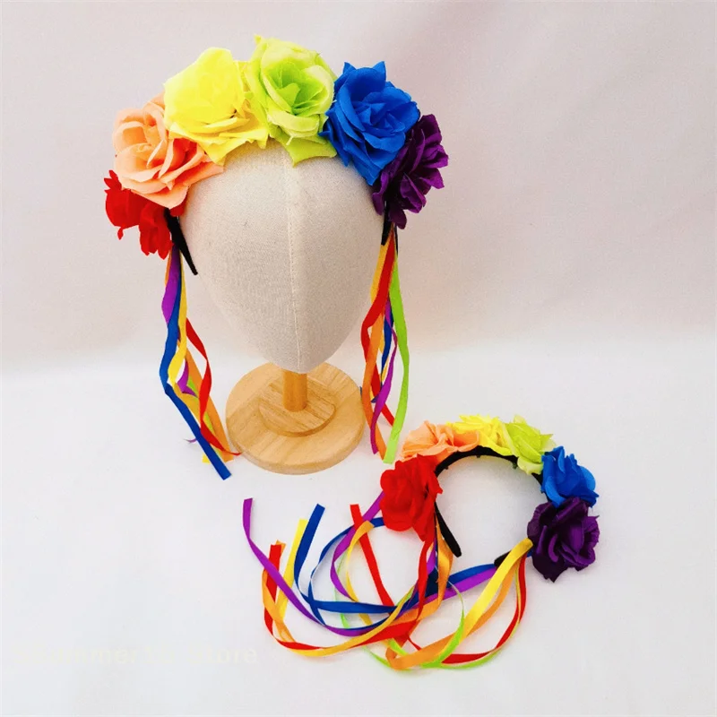 

【R】Rainbow Rose Flower Fluttering Ribbon Hair Bands Fluttering Ribbon Headpieces Hair Accessories Pride Day