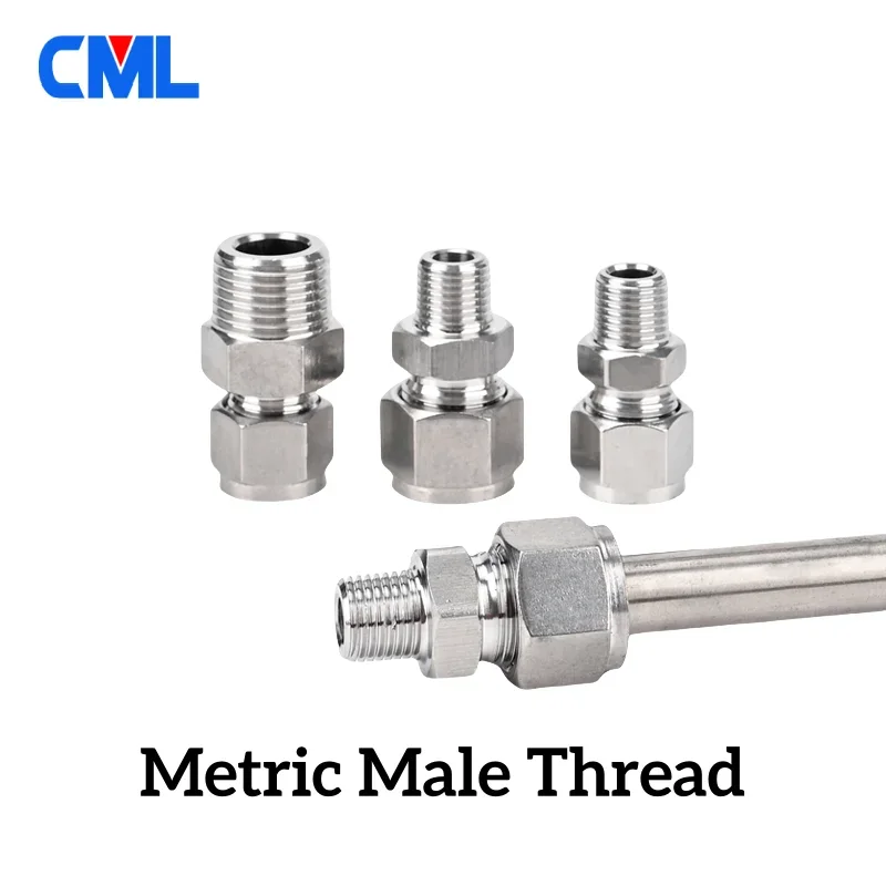 304 Stainless Steel Double Ferrule Compression Connector 6 8 10 12mm Tube OD to M8 M10 M12 M14 M16 M20Metric Male Thread Adaptor