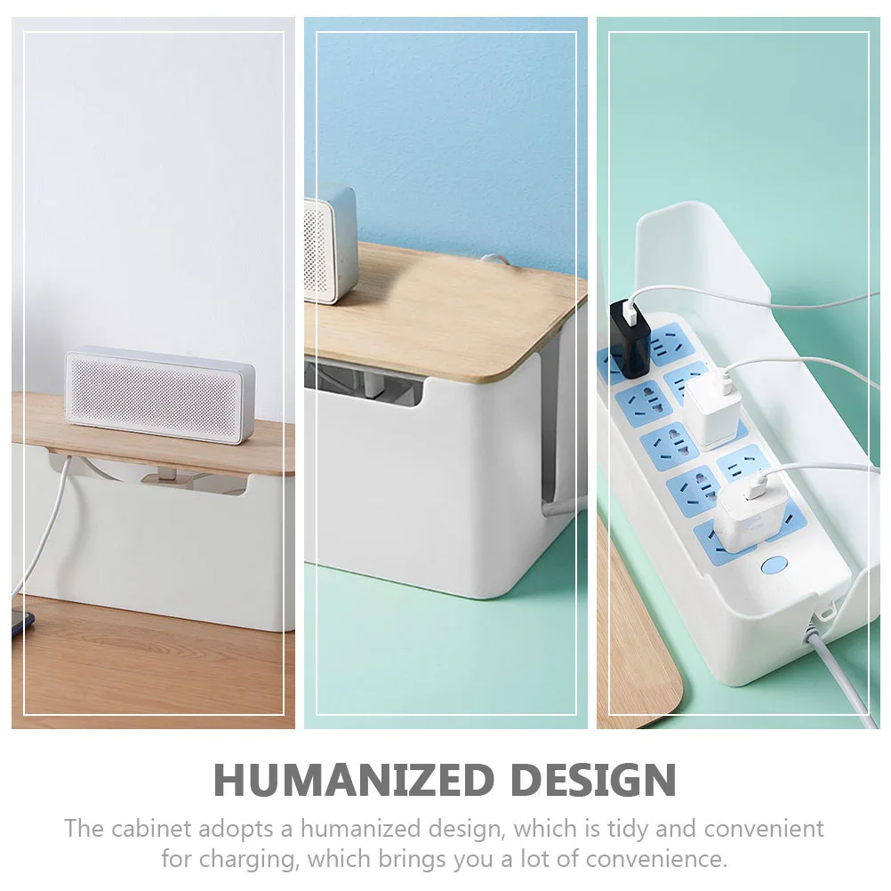 

Bamboo Lid Power Cable Storage Box Large Capacity Household Wire Organizer Socket Box For Charging Cables Cord Line Manager