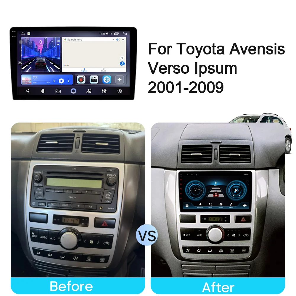 For Toyota Avensis Verso Ipsum 2001-2009 Video Player Android Auto Car Radio 4G/WIFI GPS Navigation Multimedia Stereo Carplay