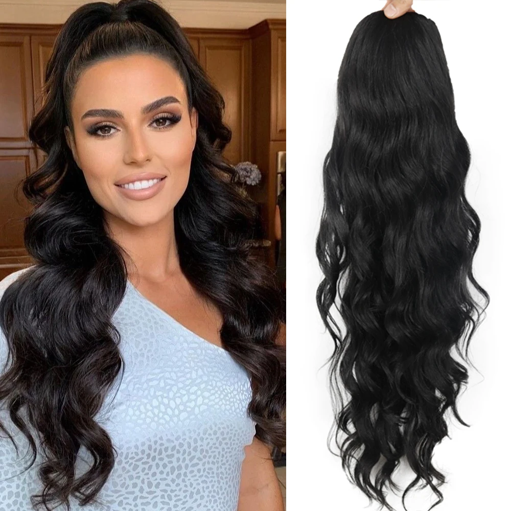 

Synthetic Long Body Wave Drawstring Ponytail For Women Wavy Hairpiece Clip In Hair Extensions For Black Women Natural Looking