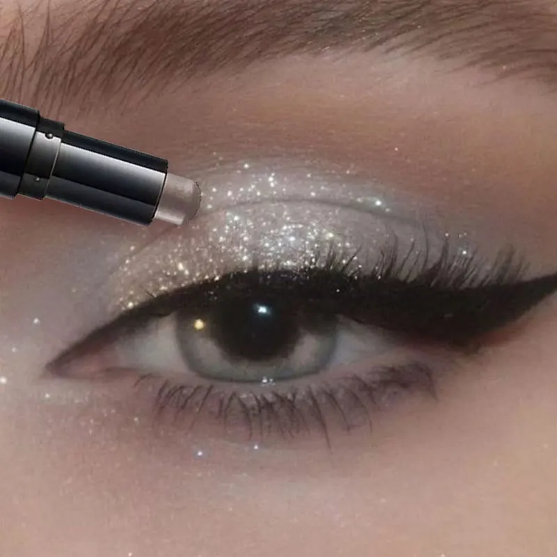 Sombra de cabeça dupla em bastão, colorida, brilhante, marrom, creme à prova d'água, lápis de sombra, maquiagem de longa duração, cosméticos