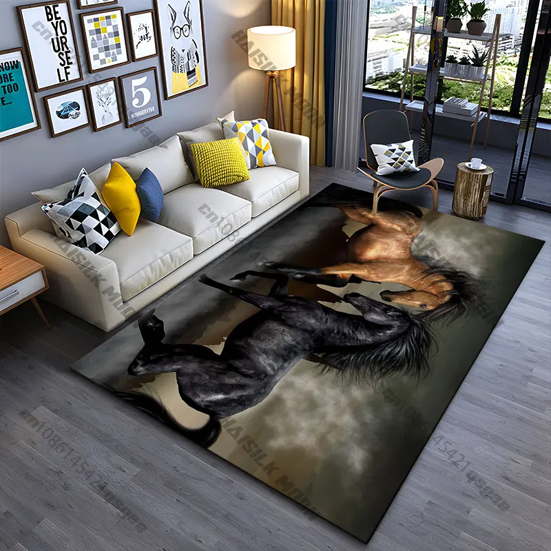 Horses fighting in dramatic scenery carpet Yoga living room room decor children's crawling mat doormat area rug games mat