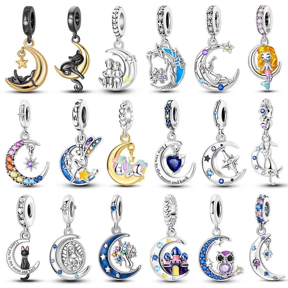 

925 Sterling Silver Charms Moon Series Beads Fit Original Bangle Bracelet Pendants Dangle Diy Fine Jewelry Gift For Women
