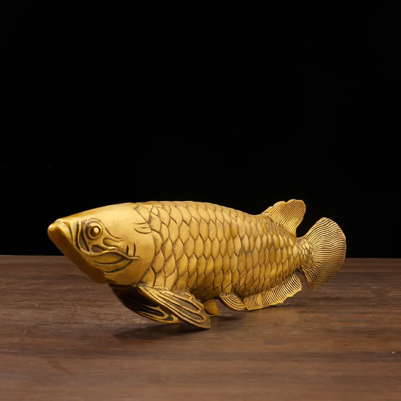 Pure , golden arowana leaping over the dragon gate, koi fish ornament, home decoration, brass craft for