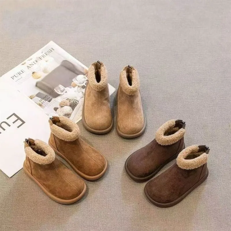 

Children's Snow Boots Size 25-36 Khaki Padded Thickened Boys and Girls Cotton Shoes Camel Kids Short Boots Baby Winter Boots