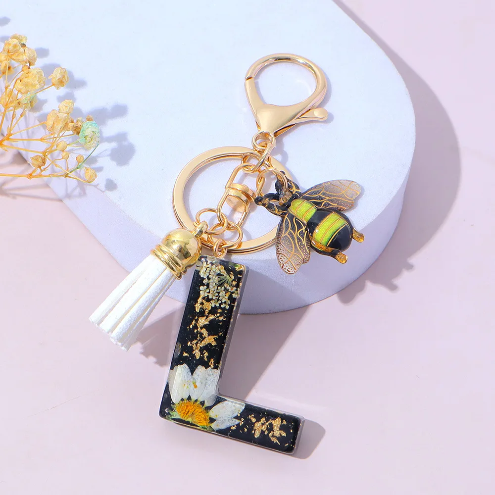Fashion Bee Daisy Dried Flower Keychains Resin