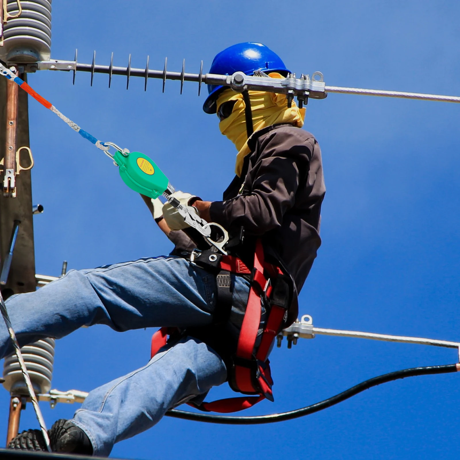 معدات حماية من السقوط بطول 5 أمتار/16.4 قدم، مانع السقوط الذاتي القابل للسحب، واقي من السقوط، معدات الحماية من السقوط، أخضر #1