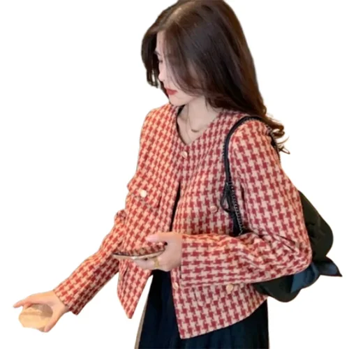 여성용 시크 트위드 O-넥 카디건, 포켓 오피스 짧은 코트, 싱글 브레스트 재킷, 여성 반팔, 루즈 아웃웨어, 여름 