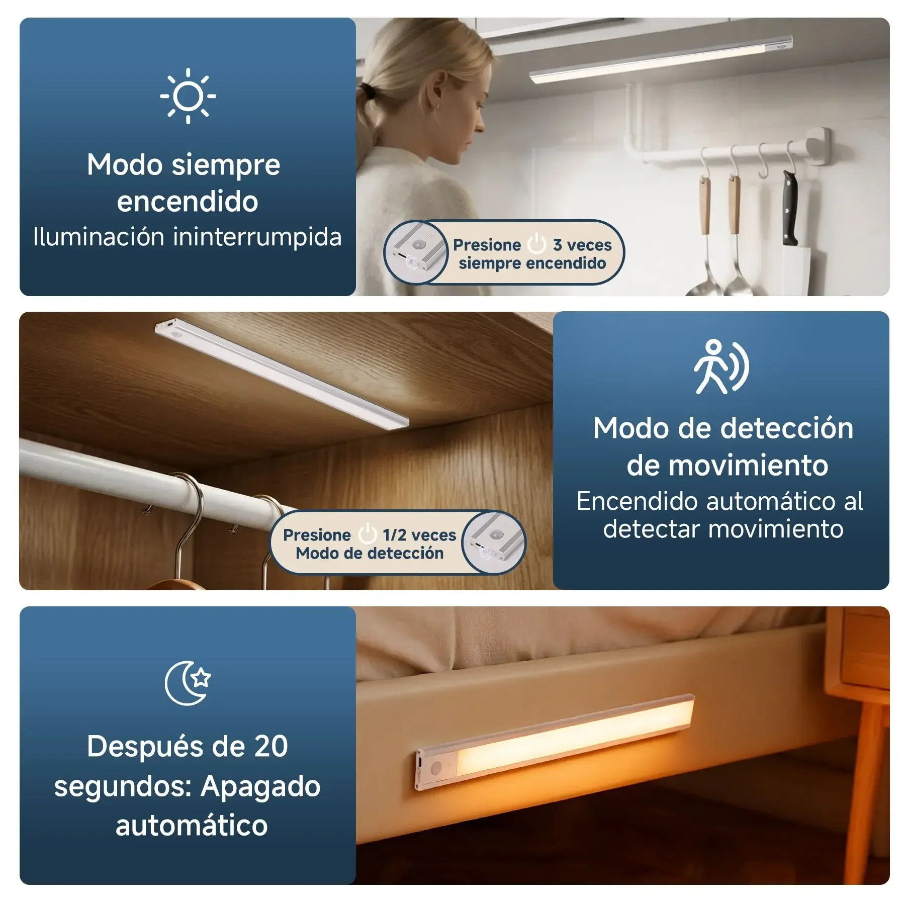 مستشعر حركة LED إضاءة الخزانة من الألومنيوم USB قابل لإعادة الشحن مصباح أنبوبي LED 3 ألوان يعتم استشعار جسم الإنسان لغرفة نوم المطبخ #5