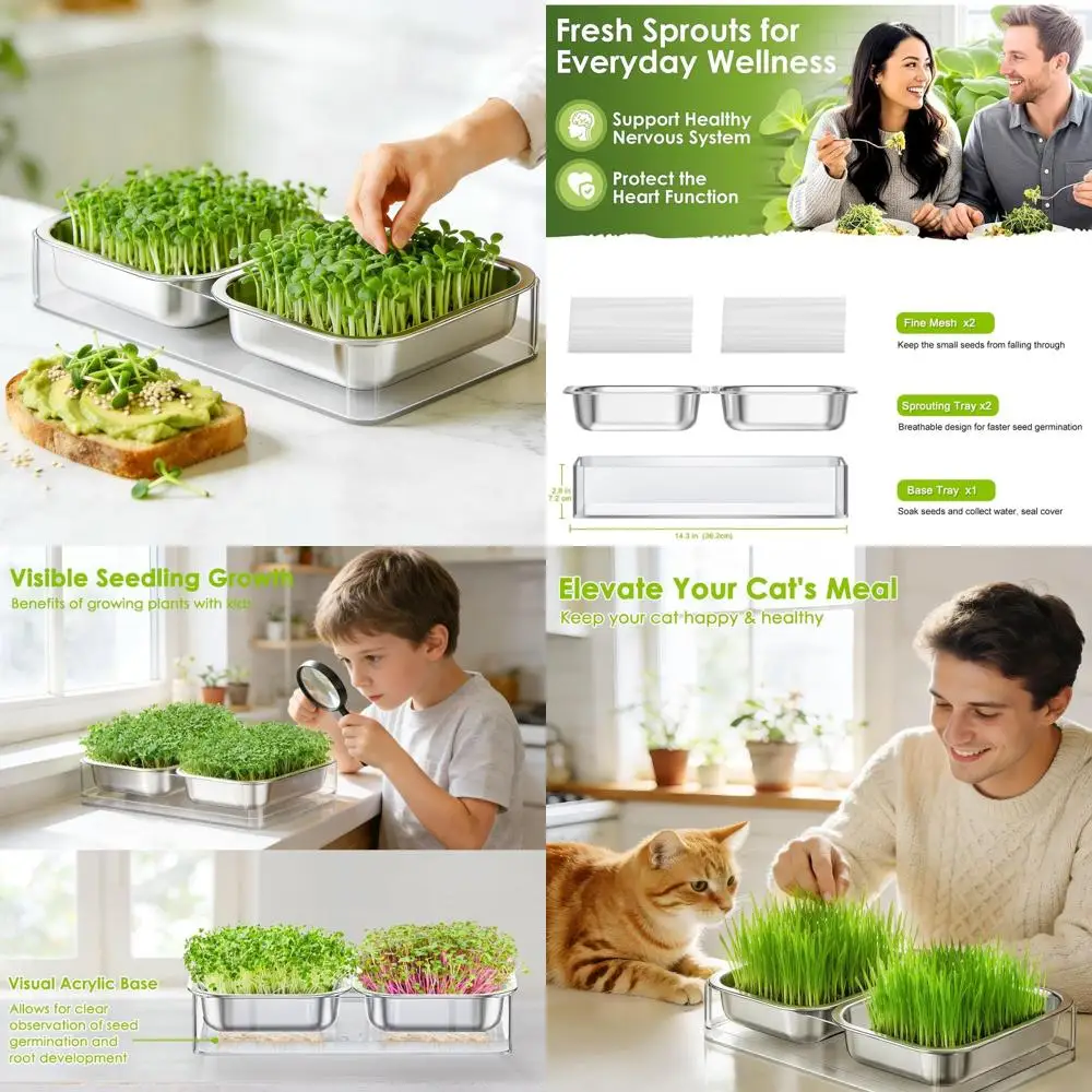 

Усовершенствованный проращиватель семян из нержавеющей стали с акриловой подставкой для проращивания и выращивания травы, бобов и многого другого.