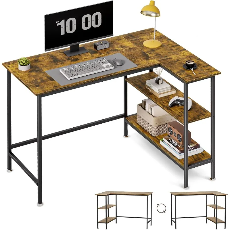 

43" L Shaped Office Desk with Reversible Storage Shelves Can be Used as a Game Desk or Computer Desk Modern Design Corner