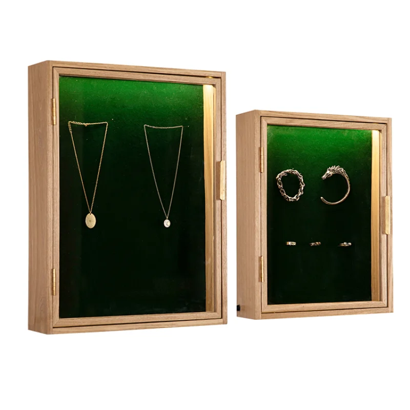 Solid wood wall jewelry exhibition, jewelry display, jewelry glass, wall-mounted cabinets