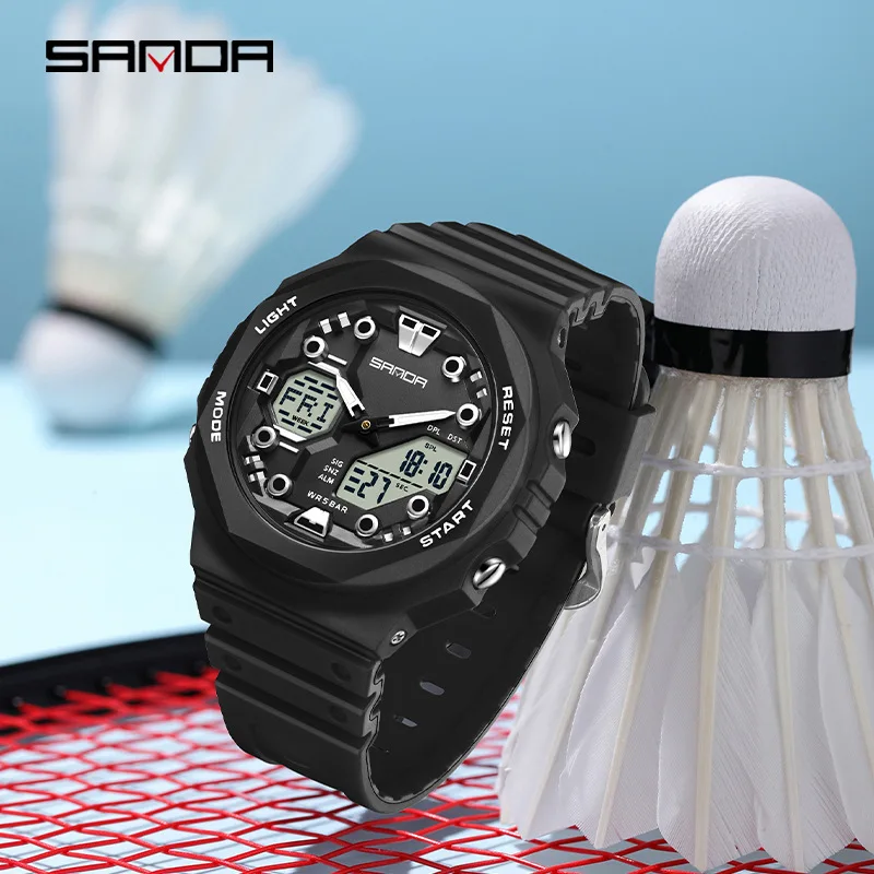 SANDA 6200 Fashion Electronic Watch Men Multifunction Alarm Clock Chronograph Waterproof Luminous Cool Students Digital Watches